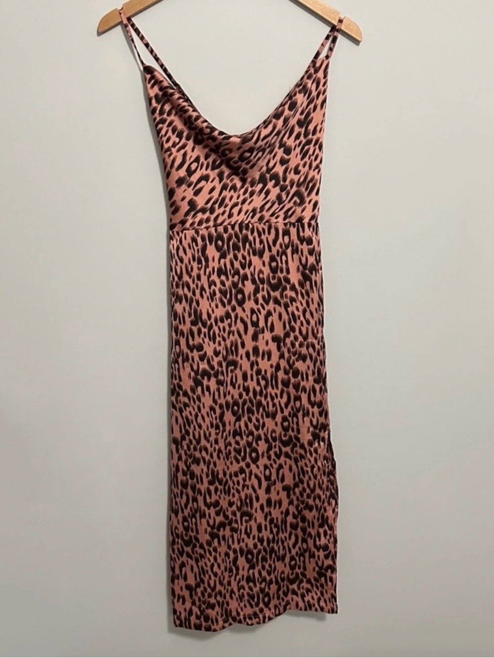 Davi & Dani Leopard Print Midi Dress with Slit Blush Pink and Black Size Medium